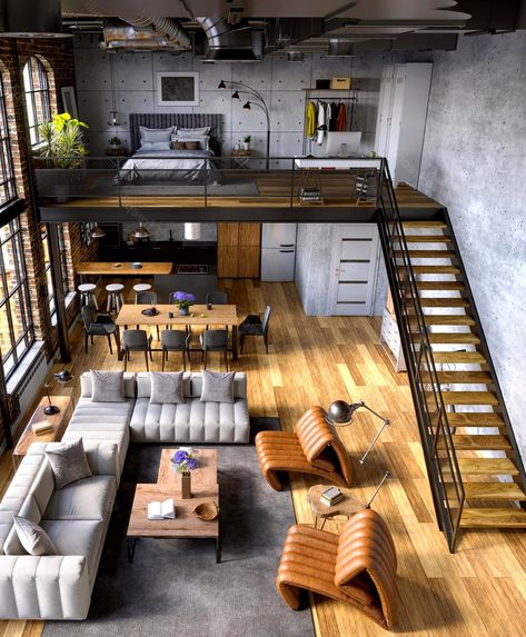 Loft Apartment Aesthetic, Apartment Industrial, Loft Apartment Industrial, Deco Room, Contemporary Loft, Future Apartment Decor, Loft House, Apartment Aesthetic, Future Apartment