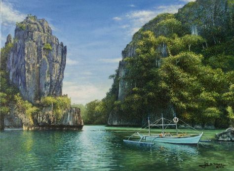 Beauty of El Nido, Palawan, Philippines Oil in canvas , 18"x 24" by :joereyestheartist El Nido Palawan Philippines, Philippines Palawan, Palawan Philippines, Impressionism Art, Palawan, Romantic Art, Impressionism, Painting Inspiration, Realism