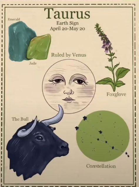 Taurus Art, Zodiac Signs Taurus, Taurus Sign, Witch Spell Book, Earth Signs, Zodiac Art, Taurus Zodiac, Vintage Poster Art, Art Collage Wall