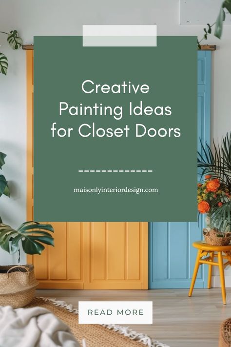 Revamping your closet doors can completely change the vibe of your space. This guide shares stunning painting ideas ranging from bold colors to intricate designs, perfect for a closet makeover. Explore techniques like ombre, stripes, or patterns to uplift your home. Eco-friendly paints and tools you might need are also discussed for a smooth painting experience. Whether you're looking to brighten up a dull area or personalize a functional space, your closet doors are a fantastic canvas waiting for a special touch. Closet Door Accent Color, Painted Bedroom Closet Doors, Wallpaper On Closet Doors, Closet Painting Ideas Aesthetic, Painting Closet Doors, Ideas For Closet Doors, Painted Closet Doors, Creative Painting Ideas, Closet Doors Painted