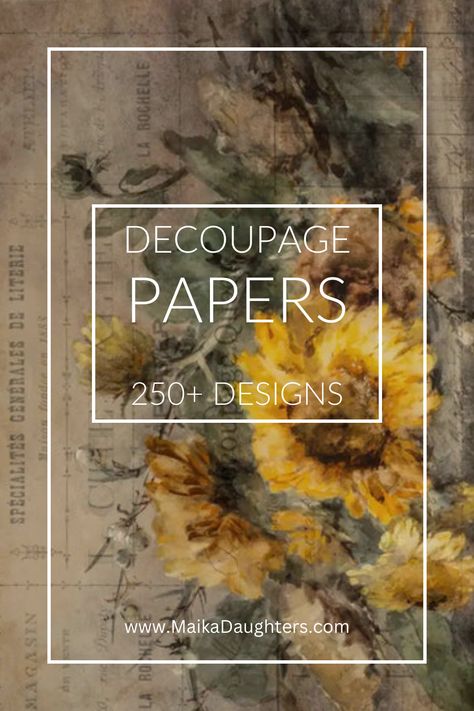 Transform your creative vision into reality with Rochelle rice decoupage paper for furniture and crafting. Featuring a distressed background with a large sunflower bouquet, this artisan paper is the perfect accompaniment to your crafty needs. Get your hands on it and let your unique style shine! This luxurious rice paper is printed in Italy on the best available paper, using eco-friendly inks and manufactured with attention to every detail by printing experts. Flip Furniture Ideas, Sunflower Decoupage, Thrift Flip Furniture, Sunflower Inspiration, Shabby Chic Decoupage, Botanical Prints Free, Flip Furniture, Furniture Transformation, Decoupage Paper Printable