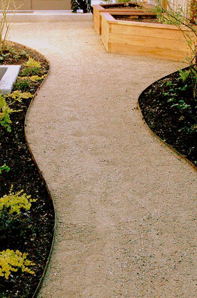 decomposed granite path Patio Edging, Pea Gravel Patio, Decomposed Granite, Walkway Landscaping, Walkways Paths, Gravel Patio, Landscape Edging, Large Backyard, Front Yard Garden