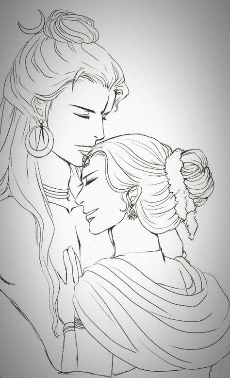 Shiv Shakti Sketch, Shiv Drawings Sketches, Shiv Shakti Drawing, Shiv And Parvati Drawing, Shiv Parvati Sketch Pencil, Shiv Ji Sketch, Siya Ram Painting, God Couple, Bikes Stickers