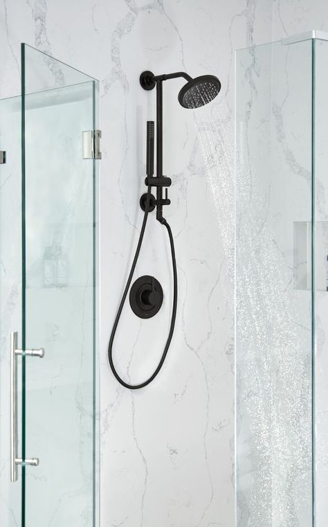 Annex Matte black shower only -- TS3661NHBL -- Moen Black Master Bath, Oil Rubbed Bronze Shower, Shower Conversion, Shower Fixtures, Shower Rail, Black Shower, Shower Hose, Shower Design, Black Bathroom