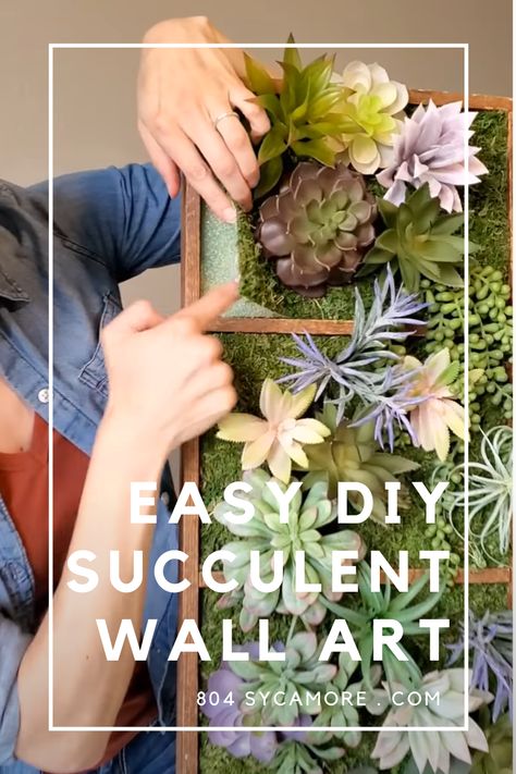 Wall Of Succulents Indoor, Succulent Arrangements Wall Hanging, How To Make Succulent Wall Planter, Diy Fake Succulent Wall Planter, Artificial Succulent Wall, Fake Plant Wall Diy, Fake Succulents Decor Wall, Succulent Wall Planter Diy, How To Make A Succulent Wall