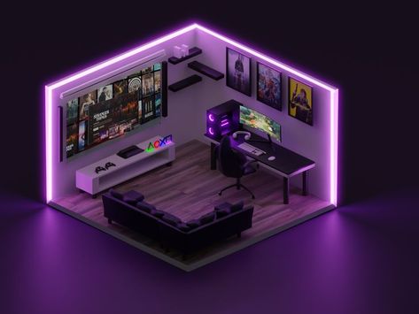 Room Concept Art, Isometric Room, Small Game Rooms, Room Concept, Gamer Room Decor, Isometric Art, Gaming Room Setup, Cityscape Art, Gamer Room