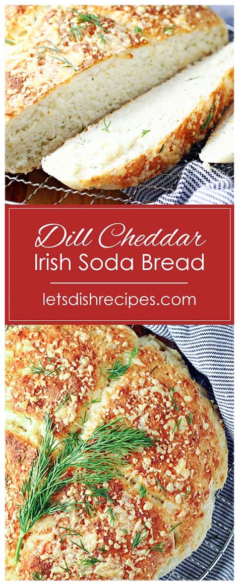 Dill White Cheddar Irish Soda Bread -- Soda bread is loaded with aged white cheddar and fresh dill in this unique, savory version of the traditional Irish quick bread. #bread #saintpatricksday #Irish Irish Soda Bread Savory, Dill Bread Machine Recipe, Unique Sourdough Recipes, Cheddar Irish Soda Bread, Bread Flavor Ideas, Simple Breads, Dill Bread Recipe, Bread Flavors, Irish Meals