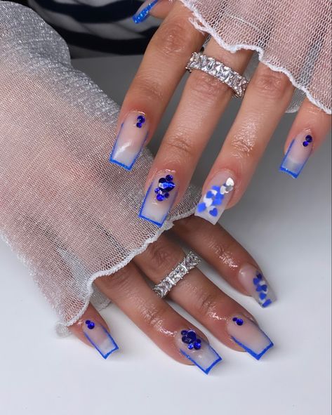 Vday nails Blue And Purple Valentine Nails, Blue Valentine Nails Design, Blue Valentines Nails, Blue Valentines Day Nails, Blue Valentine Nails, California Nails, Vday Nails, Valentines Day Nails, Blue Valentine