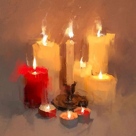 Денис Крупчатников on Instagram: "🎨 It took 6 colors to light the candles. Swipe to count. Canvas, Oil, Procreate #denismasterdraw #masterdraw #krupchatnikov #masterdrawdigital" Candle Fantasy Art, Oil Painting Candle, Light Study Painting, Oil Paint Reference, Art Inspiration Oil Painting, Acrylic Paint Still Life, Paintings Of Candles, How To Draw Candles, Painting Of Candle