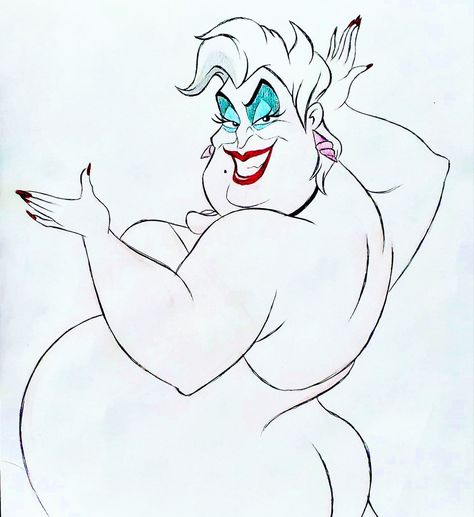 Ursula Drawing Sketches, Ursula Sketch, Ursula Drawing, Ursula Art, Ursula Tattoo, All Disney Villains, Mermaid Cartoon, Female Villains, Female Cartoon Characters