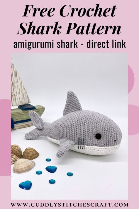 Crochet this cute Amigurumi shark with my free crochet shark pattern. I love crocheting DIY plushies as they make a great gift for kids who love their stuffed animal toys. Crochet toys are such fun to make and although they may look hard to make, they are not. This tutorial will help you step by step with how to crochet this adorable shark. View my free Amigurumi patterns to find a crochet animal toy you'll love! #crochetanimals #crochet #crochettoys #amigurumi #crochetprojects Plush Shark Crochet Pattern, Free Crochet Shark Patterns Amigurumi, Crochet Shark Stuffed Animal, Shark Plush Crochet, Crochet Shark Free Patterns, Amigurumi Free Pattern Shark, Crochet Shark Plushie Free Pattern, Crochet Ocean Animals Free Pattern, Amigurumi Shark Free Pattern