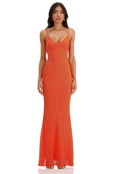 Orange Chiffon Dress, Alamour The Label, Understated Glamour, Earrings Model, Orange Chiffon, Seaside Resort, Dress Orange, Fitted Silhouette, New Arrival Dress