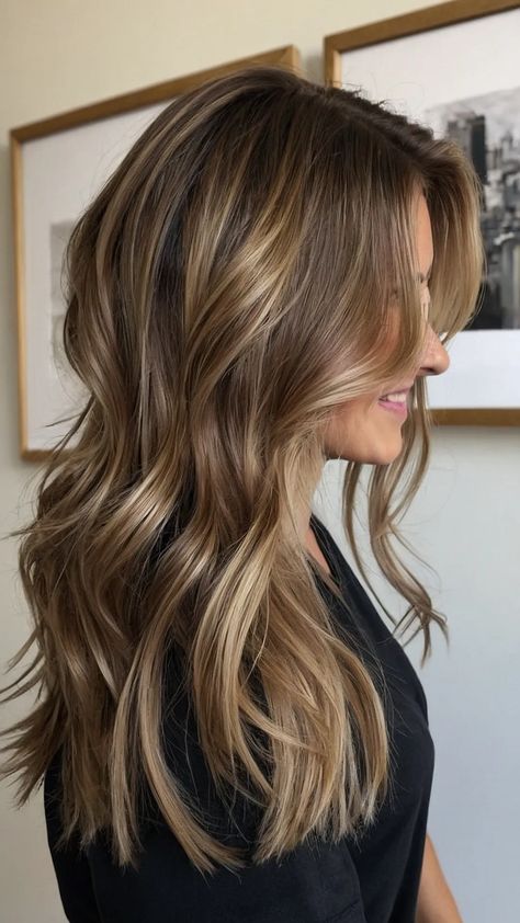 Discover the Beauty of Balayage with These 15 Bronde Haircolor Ideas 35 Brown Hair With Caramel Money Piece, Natural Looking Highlights For Brunettes, Balayage Color Miel, Hairstyle Ideas For Brunettes, Mushroom Balayage, Low Maintenance Blonde Hair, Caramel Bronde, Dark Caramel Balayage, Pecan Sandie