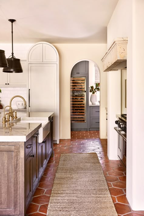 Project Reveal: DC Ranch Remodel Ranch Style Homes Kitchen, Mediterranean Revival Interior Design, Ranch Style Homes Interior Decor, Southwestern Style Kitchen, Spanish Ranch Style Homes, Spanish Tile Kitchen, Ranch Style Homes Interior, Spanish Ranch, Stone Kitchen Floor