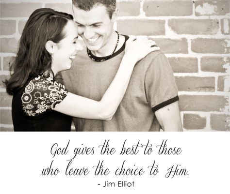 Eric and Leslie Ludy's Love Story - God gives the best to those who leave the choice to Him. - Jim Elliot   (This Couple helped me to wait faithfully knowing that She was out there waiting for me!!!) Sweet Christian Couple Quotes, Leslie Ludy, Funny Bible Verses, Short Mottos, Christ Centered Relationship, Happy Marriage Tips, True Love Waits, Erin Hanson, Wanderlust Quotes