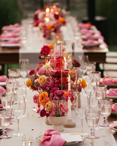 Valentine’s might be over... But not our obsession for this vibrant floral fest that captives the senses and takes our breath… | Instagram Pink Wedding Decor, Orange And Pink Wedding, Pink Wedding Decorations, Dream Wedding Venues, Pink Table, Sunset Wedding, Pretty Tables, Floral Studio, The Senses