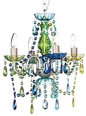 The Original Gypsy Color 4 Light Small Gypsy Chandelier for H 17.5" x W 15", Silver Metal Frame with Blue Green Multicolor Acrylic Crystals - - Amazon.com Ship Chandelier, Awesome Bed, Plug In Chandelier, Green Chandelier, Crystals Hanging, Colorful Chandelier, Swag Chandelier, Outdoor Celebration, Gala Event