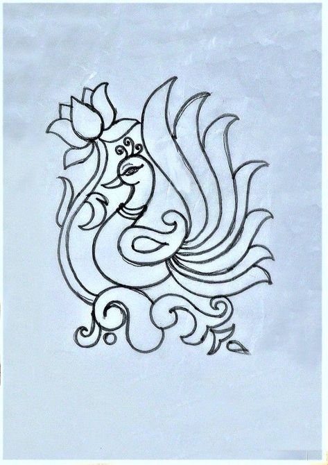 Tanjore Peacock Sketches, Tanjore Painting Sketches For Blouse, Tanjore Painting Sketches Peacock, Aari Motif Designs Tracing, Pichwai Paintings Outline, Peacock Tracing Design, Peacock Fabric Painting, Aari Work Designs Sketch, Aari Designs For Tracing