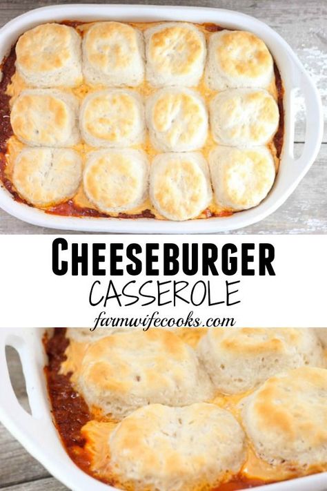 This Cheeseburger Casserole with biscuits is an easy main dish recipe that everyone will love! Casserole With Biscuits, Comfort Meals, Hamburger Casseroles Recipes, Biscuits Casserole, Beef Dinners, Night Recipes, Easy Main Dishes, Cheeseburger Casserole, Beef Casserole Recipes