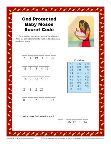 God Protected Baby Moses Secret Code | Coded Words Bible Activity for Kids Secret Code Worksheet, Bible Activity For Kids, Baby Moses Crafts, Sunday School Activity Sheets, Bible Activity Sheets, Moses Bible, Kids Worship, Preschool Bible Lessons, Childrens Sermons