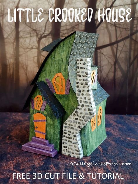 Tutorial and free SVG or PDF pattern for a Little Crooked House. Make your own Putz-Style house to add to your Holiday Village! Halloween Papercraft, Cottage In The Forest, Crooked House, Lafayette Square, Aluminum Cans, Cardboard House, Putz Houses, Holiday Village, Paint Brands