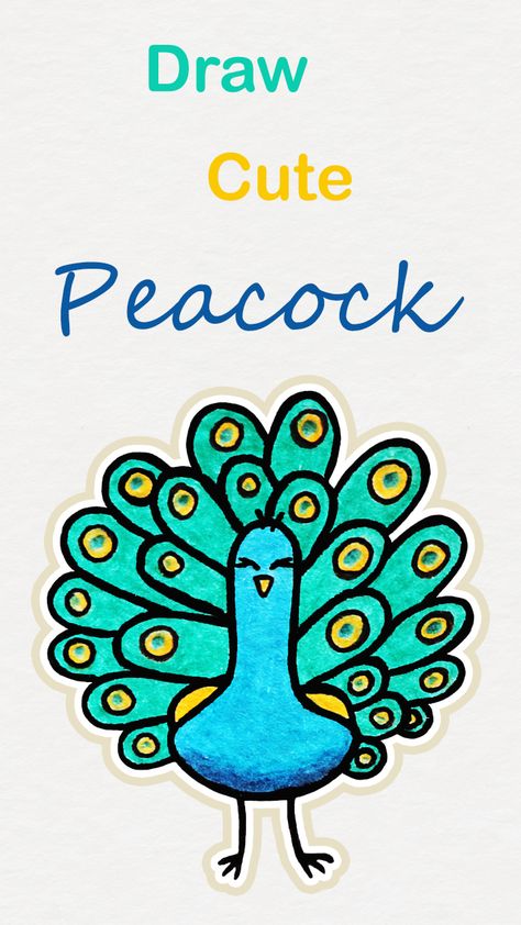 Learn how to draw so cute Peacock, easy step by step kawaii tutorial ♥ #kawaii #drawing #tutorial #peacock Peacock Doodle Art Easy, Peacock Drawing Easy, Draw Peacock, Kawaii Tutorial, Cute Peacock, Draw So Cute, Peacock Drawing, Whiteboard Art, Step By Step Art