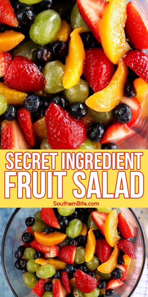 Secret Ingredient Fruit Salad - Southern Bite Pizza Fruit, Easy Fruit Salad Recipes, Best Fruit Salad, Fruit Recipes Healthy, Fruit Salad Recipe, Peach Pie Filling, Fruit Salad Easy, Summer Salads With Fruit, Resep Salad