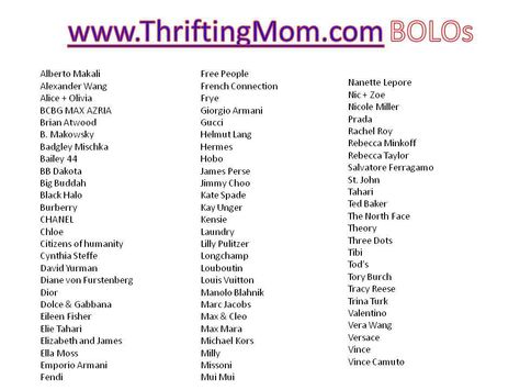 Brands I look for when I am out thrifting BOLO – Be on the look out! | Thrifting Mom Occupational Wellness, Pc Pictures, Fashion Store Names, Boutique Names Ideas, Upcycled Thrift, Store Names Ideas, Shop Name Ideas, Thrift Store Fashion, Poshmark Tips