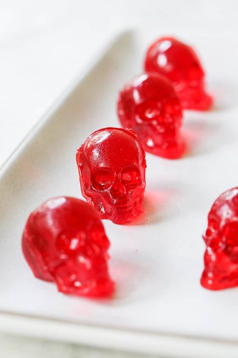 Skull Jello Shots Jello Shots Halloween, Malibu Jello Shots, Shots Jello, Vodka Jello Shots, Jolly Rancher Jello, Strawberry Margarita Jello Shots, Rum Jello Shots, Easy Jello Shots, Candy Corn Jello Shots