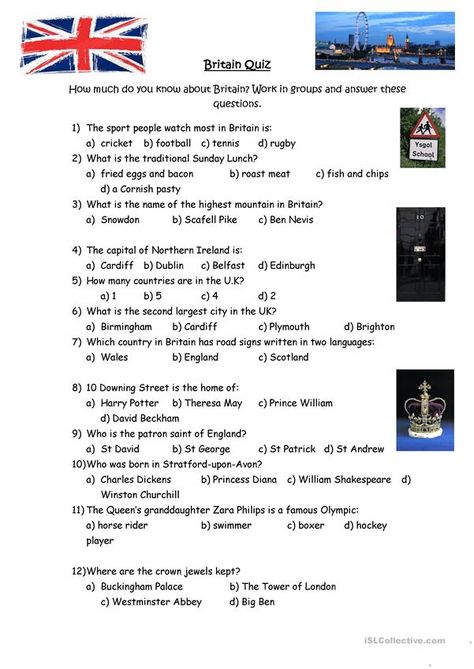 British Culture Quiz - English ESL Worksheets English City, British And American English, Fun Quiz Questions, Cross Cultural Communication, English Quiz, British Culture, Questions With Answers, Quiz With Answers, English Teaching Resources