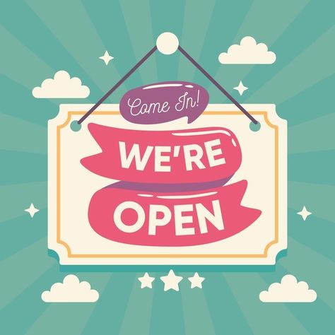 We are open sign theme | Free Vector #Freepik #freevector #business #shop #sign #welcome We're Open Sign, Now Open Sign, We Are Open Sign, Logo Online Shop, Online Shopping Quotes, Instagram Branding Design, Open Sign, Small Business Quotes, Desain Buklet