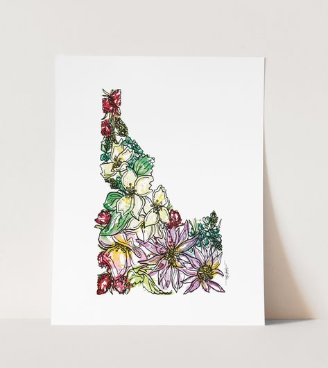 Idaho Wildflowers, Wild Lupine, Traditional Decorating, Floral Map, Military Gift, Idaho State, Red Clover, Wall Art Unique, Flower Red