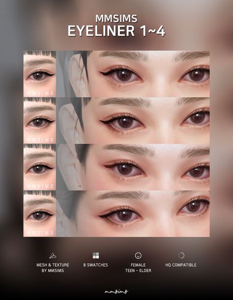 Sims 4 Asian Eyeliner, Sims 4 Cc K Beauty, Sims4 Eye Bags, The Sims 4 Cc Asian Makeup, Alpha Cc Sims 4 Eyes, Sims 4 Kpop Cc Makeup, Sims 4 Cc Asian Lips, Mmsims Eyelashes, Sims 4 Cc Eyeliner Korean