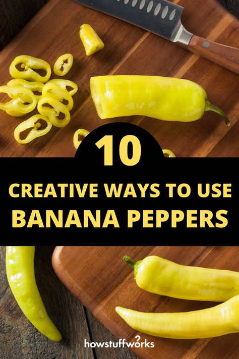 Are you wondering what to do with your banana peppers? From stuffed to pickled, there are lots of great banana pepper recipes! Read on to find some ideas! Canned Sweet Banana Pepper Recipe, Garden Hot Pepper Recipes, Uses For Hot Banana Peppers, Recipes For Hot Banana Peppers, Sweet Banana Pepper Relish, Salsa With Banana Peppers, Mariachi Pepper Recipe, What Can I Make With Banana Peppers, How To Put Up Banana Peppers