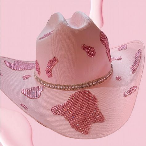 Pink Rhinestone Cowboy Hat Size S/M Pink Cowboy Hat Aesthetic, Decorating Cowboy Hats, Decorated Cowboy Hats, Diy Cowgirl Hat, Preppy Peppa, Rhinestone Cowboy Hat, Pink Two Piece Set, Stitch Costume, Louis Vuitton Earrings