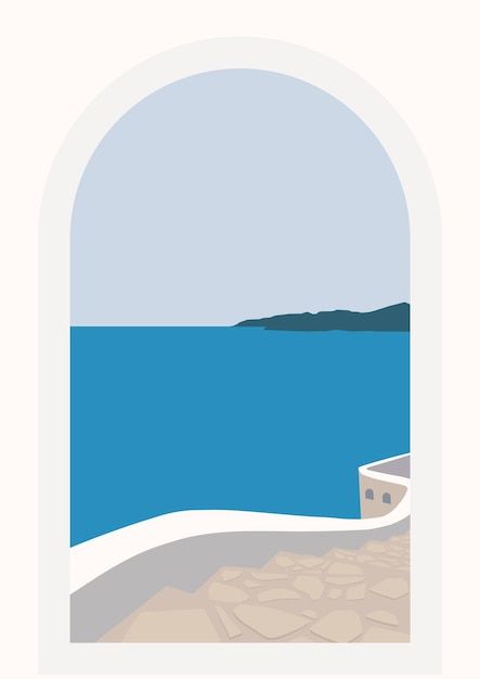 Greece Cartoon Art, Santorini Illustration Art Prints, Mediterranean Illustration Design, Greece Illustration Art, Santorini Vector, Santorini Background, Santorini Buildings, Greece Backgrounds, Ulu Cliffhouse