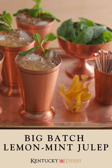 Elevate your Kentucky Derby at Home celebration with Martha Stewart's refreshing Big-Batch Lemon-Mint Julep recipe! Infused with the perfect blend of citrus and mint, this twist on the classic cocktail is a crowd-pleaser. Don't forget to explore Martha's exclusive party planning tips to make your Derby Day gathering a success! 🍋🌿🍹#KentuckyDerby #MintJulep #MarthaStewart #DerbyAtHome Mint Julep Recipe Kentucky Derby, Kentucky Derby Fundraiser, Derby Food, Kentucky Derby Recipes, Kentucky Derby Mint Julep, Derby Recipe, Mint Julep Cocktail, Julep Recipe, Mint Julep Recipe