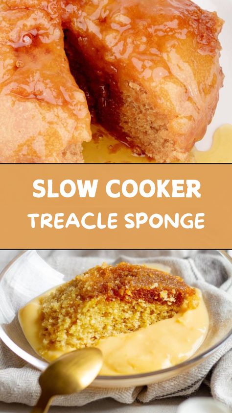 Slow Cooker Treacle Sponge Treacle Sponge Cake, Syrup Sponge Pudding, Treacle Sponge, Comfort Desserts, Sponge Cake Recipes, Slow Cooker Desserts, Slow Cookers, Clotted Cream, Easy Peasy