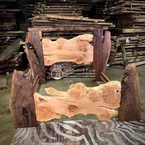 Maple_burl-wood_bed Kelly Maxwell, Live Edge Bed, Natural Wood Bed, Bed Dining, King Bedroom Furniture, Burled Wood Furniture, Handcrafted Bed, Diy Furniture Chair, Wood Mill