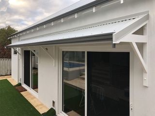 Colorbond Awning Perth Awning Windows Bedroom, Window Canopy Exterior, Shed With Awning, Garage Awning, Aluminum Window Awnings, Metal Awnings For Windows, Outdoor Window Awnings, Awning Over Door, Awning Ideas