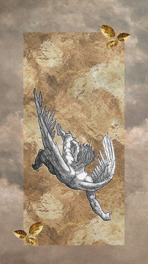 #icarus #greekmythology Fall Of Icarus Wallpaper, Icarus Poster, The Fall Of Icarus Painting, Icarus Collage, Icarus Wallpaper Aesthetic, Icarus Aesthetic Wallpaper, Icarus Wallpaper Iphone, Icarus Wallpaper Greek, Icarus Background