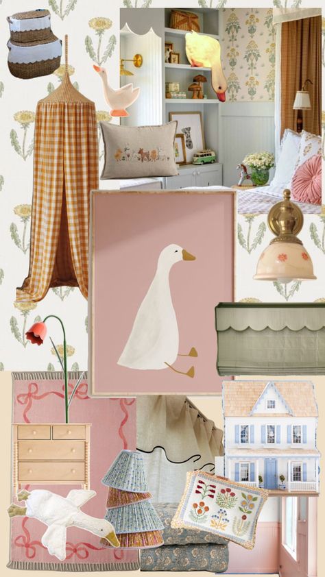 An eclectic mix of patterns and shapes make this girl’s room the perfect balance of sweet and playful. Combining mainly pink and yellow, with touches of blue and green. Add in some goose decor and art and it’s a youthful space mixed with some elegance! Pink And Blue Kids Room, Eclectic Toddler Girl Room, Pink And Yellow Girls Room, Eclectic Girls Bedroom, Blue And Pink Room, Pink And Blue Nursery, Yellow Girls Room, Goose Decor, Blue Kids Room