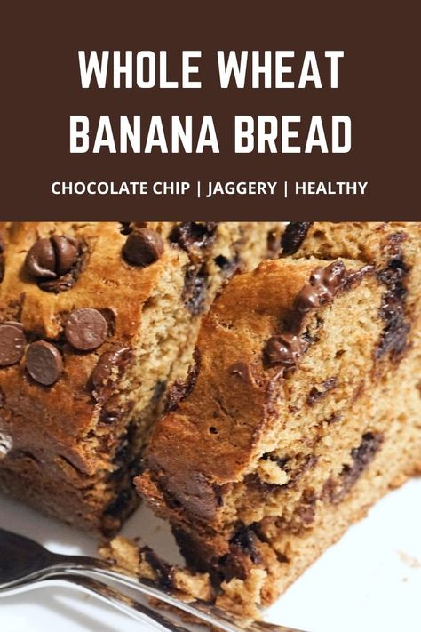 The insanely delicious Chocolate Chip Whole Wheat Banana Bread, is made healthy with the addition of Whole Wheat Flour and Jaggery Powder. Jaggery Cake, Oatmeal Dessert, Healthy Chocolate Cookies, Refined Sugar Free Desserts, Jaggery Powder, Whole Wheat Banana Bread, Healthy Dessert Recipes Easy, Flours Banana Bread, Healthy Cake Recipes