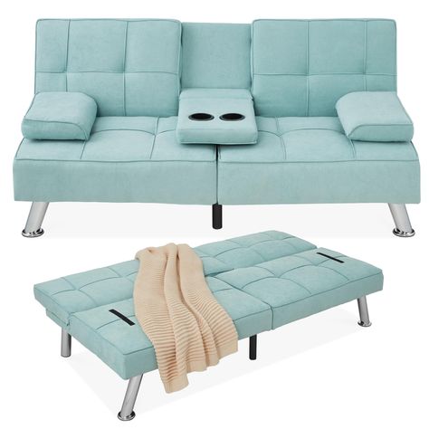 PRICES MAY VARY. 3 ADJUSTABLE POSITIONS: Perfect for any occasion, three backrest settings let you enjoy meaningful conversations, watch a long-awaited sports event, or even count sheep in a peaceful slumber ROOM FOR 2: This stylish futon sofa has a 500-pound weight limit that lets you lounge in good company while utilizing a fold-down armrest with convenient cupholders in the middle CONVERTIBLE SOFA BED: Stay prepared for overnight guests by taking advantage of the removable arm pillows and adj Futon Sofas, Bed For Apartment, Grey Sofa Living Room, Apartment Dorm, Folding Sofa Bed, Folding Sofa, Sports Event, Futon Sofa Bed, Futon Bed