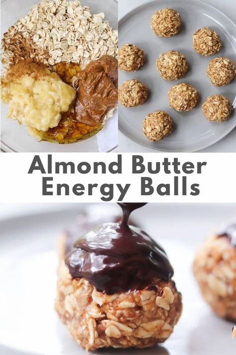 These five ingredient energy balls are absolutely delicious, made in a snap with wholesome pantry staples: oats, almond butter, banana, maple syrup, cinnamon and a quick chocolate topping! And since there's no baking required, they're easy enough for kids (and kids at heart) to make! #cookathomemom Chocolate Dipped Oat Balls, Banana Energy Balls, Work Desserts, Banana Energy, Healthy Nutrition Plan, Kids At Heart, Juice Diet, Protein Balls, Banana Oats