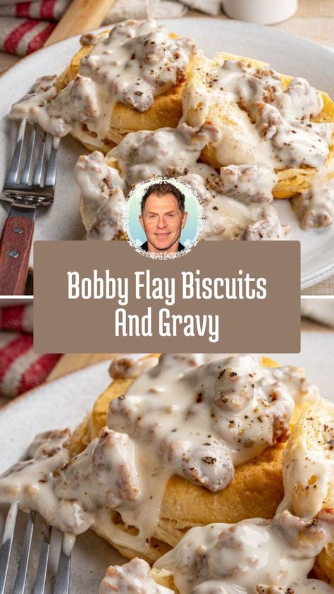 This easy biscuits and gravy recipe by Bobby Flay is a comforting Southern classic perfect for breakfast or brunch. With a creamy, savory sausage gravy served over fluffy biscuits, it’s a hearty dish that’s simple to make. Use store-bought or homemade biscuits for flexibility, and enjoy a meal that’s sure to please everyone! Bobby Flay Brunch Recipes, Biscuits N Gravy, How To Make Gravy For Biscuits, Homemade Busicuts And Gravy, Country Sausage Gravy Recipe, Sausage And Biscuits Gravy, Best Biscuits And Gravy Recipe, Gravy Recipe For Biscuits And Gravy, Biscuit Gravy Recipe