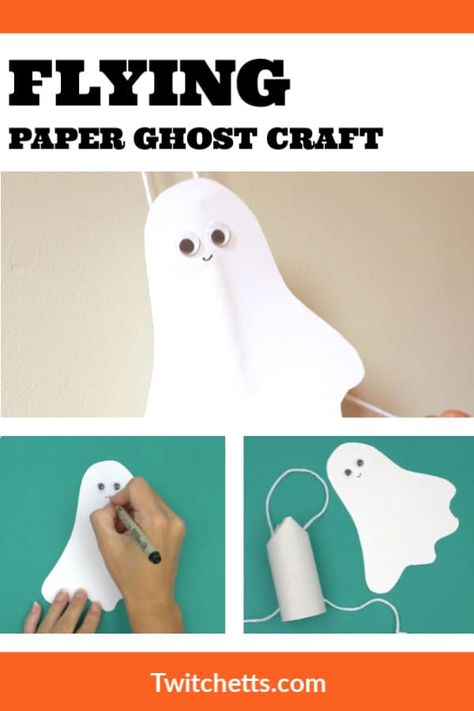 Paper Ghosts, Easy Halloween Diy Crafts, Paper Ghost, Ghost Craft, Toilet Paper Tubes, Kites Craft, Flying Ghost, Ghost Crafts, Construction Paper Crafts