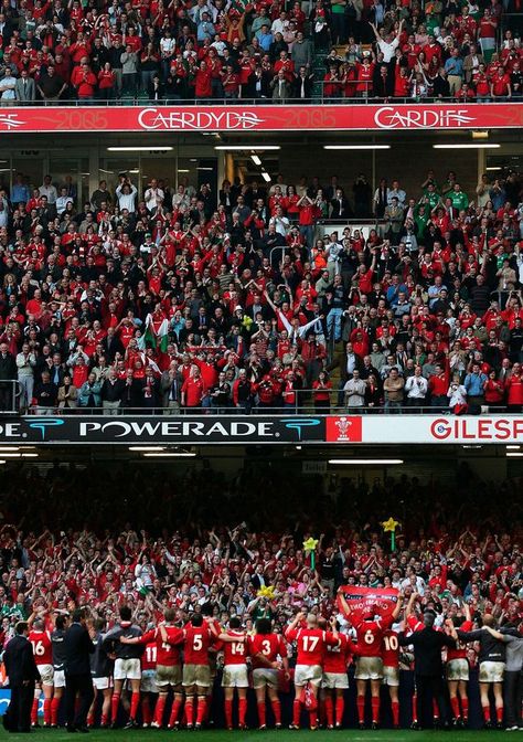 The Millennium Stadium crowd salute Wales' 2005 Grand Slam-winning team after victory over Ireland Welsh Rugby Players, Rugby Images, Rugby Wallpaper, Rugby Pictures, Wales Football, Iconic Pictures, Welsh Football, Rugby Poster, Canterbury New Zealand