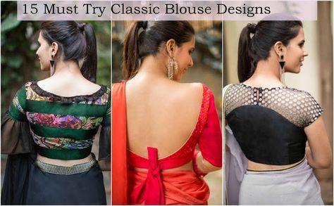 15 Must Try Classic Blouse Designs Saree Blouse Back Designs, Blouse Back Designs, Saree Blouse Back, Saree Jacket Designs, Lace Blouse Design, Backless Blouse Designs, Saree Blouse Neck Designs, Lehenga Blouse Designs, Blouse Back Neck Designs