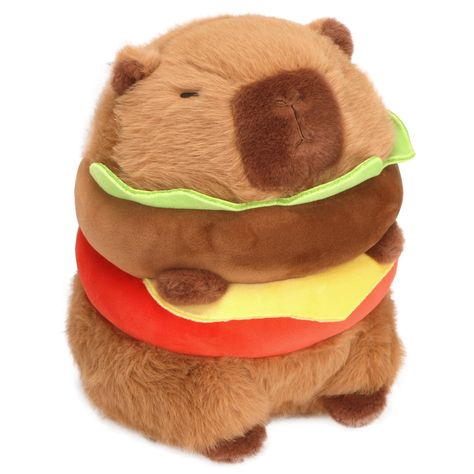 PRICES MAY VARY. 【A capybara who loves hamburgers.】This plush toy features the adorable capybara, who is so in love with hamburgers as a result of the hamburger fairy turning him into one too, but he still can't get enough of them! It's emotionally stable, soft and smooth to the touch, and has a unique and striking design, making it the perfect creative gift for anyone who loves capybara. 【Skin-Friendly Material】Made with love and filled with premium quality PP cotton, our Capybara Stuffed Anima Burger Plush, Pig Plushie, Food Plushies, Capybara Plush, Animal Pillow, Cute Guinea Pigs, Soft Stuffed Animals, Pet Pigs, Birthday Kids